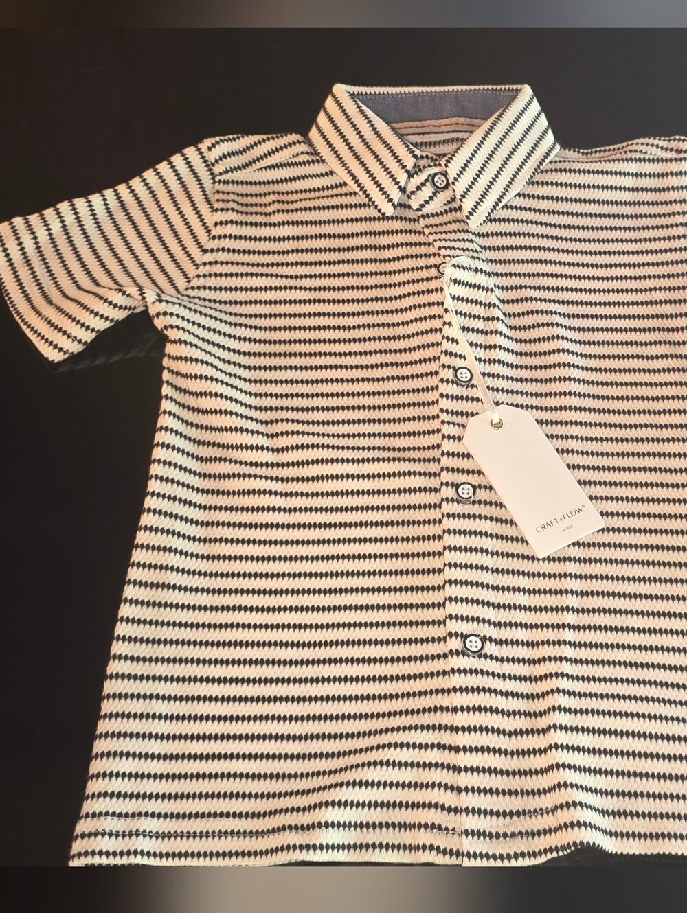 Striped‎ Short-Sleeve Polo Shirt - Cream & Black NWT Size 3T